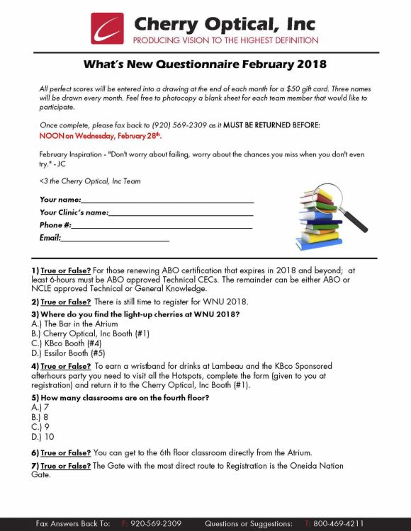 What's New Questionnaire (WNQ) - February 2018