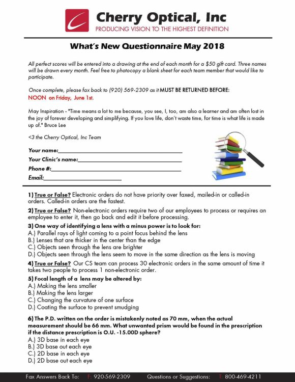 What's New Questionnaire (WNQ) - May 2018