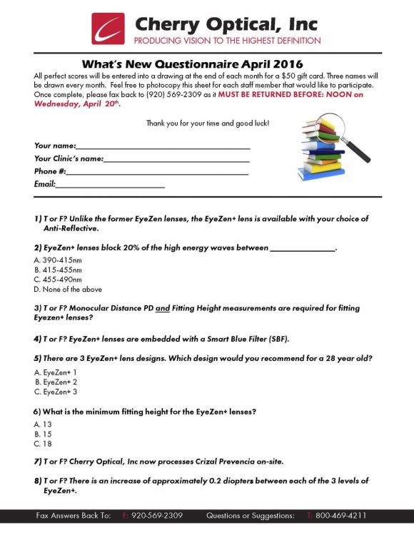 What's New Questionnaire (WNQ) - April