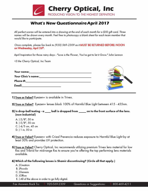 What's New Questionnaire (WNQ) - April 2017