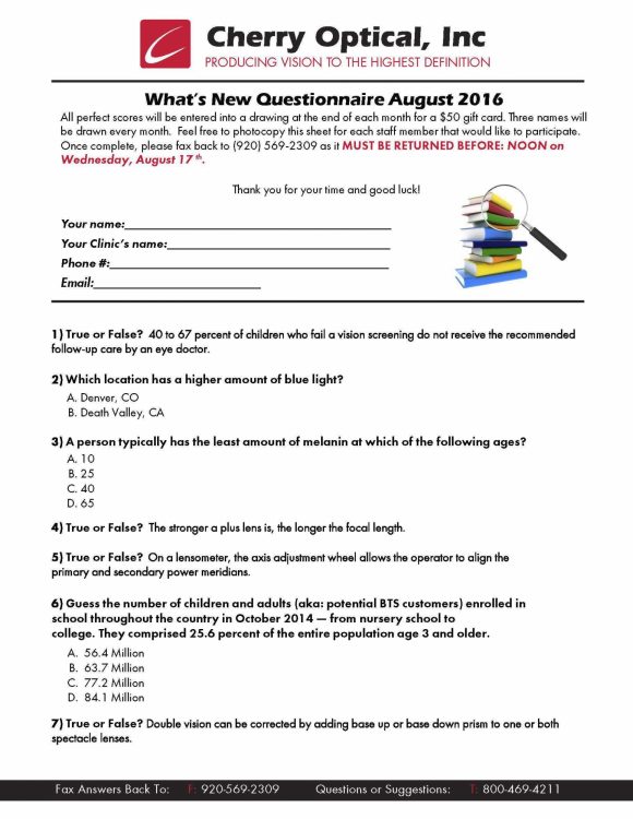 What’s New Questionnaire (WNQ) – August