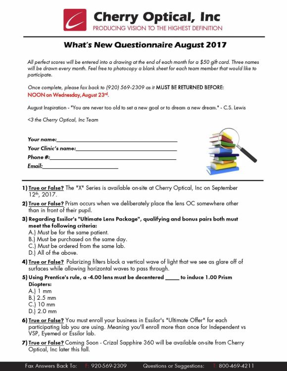 What's New Questionnaire (WNQ) - August 2017