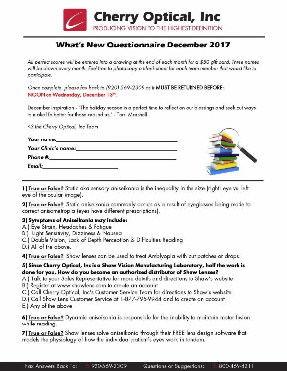 What's New Questionnaire (WNQ) - December 2017
