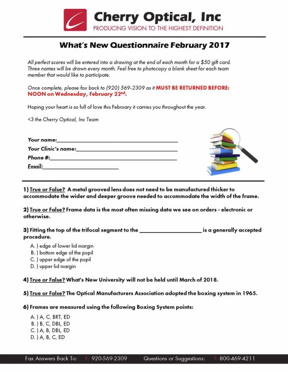 What's New Questionnaire (WNQ) - February 2017