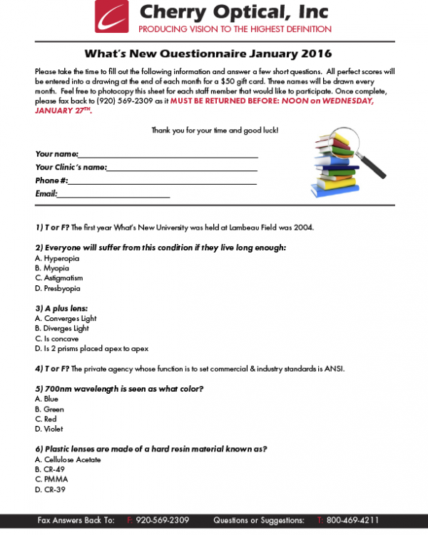 What's New Questionnaire January 2016