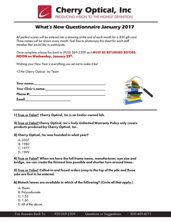 What's New Questionnaire (WNQ) - January 2017
