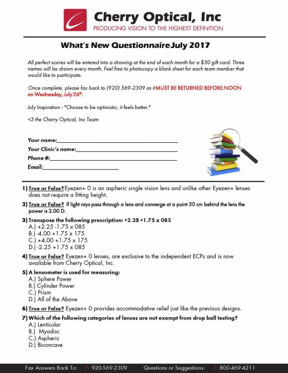 What's New Questionnaire (WNQ) - July 2017