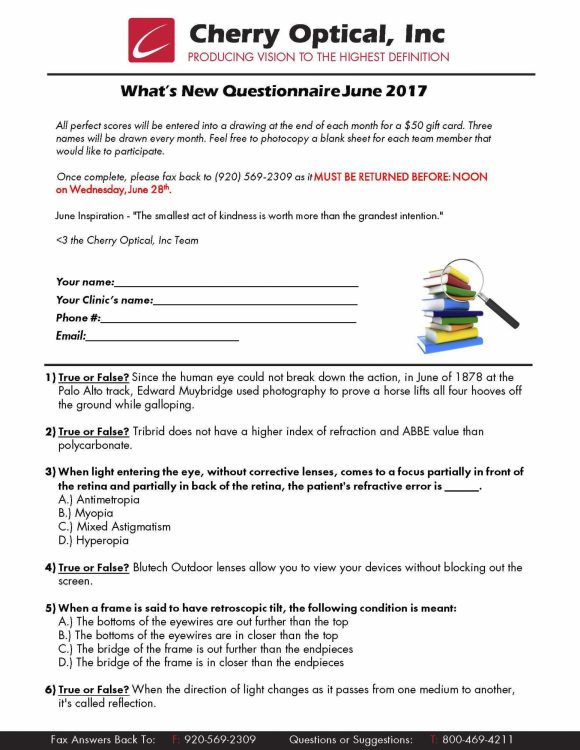 What's New Questionnaire (WNQ) - June 2017