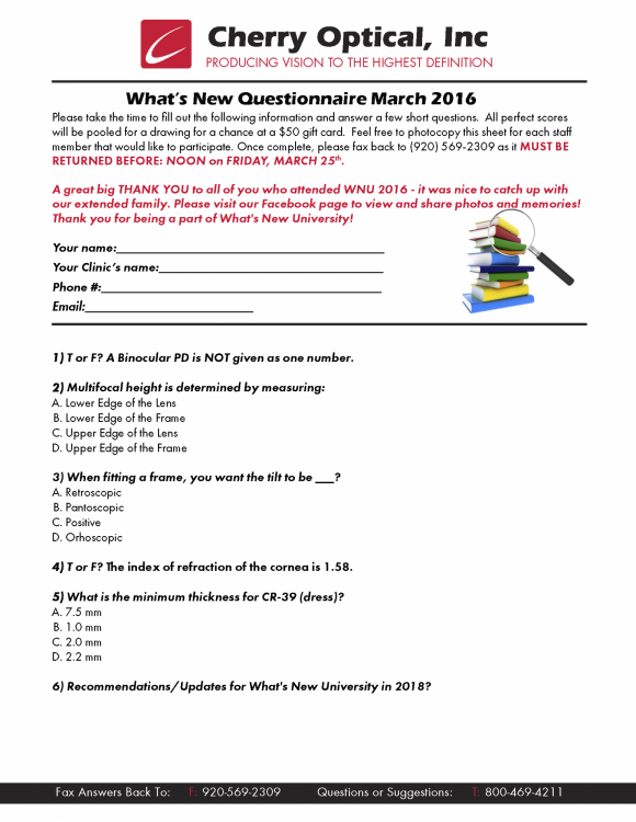 What's New Questionnaire (WNQ) - March