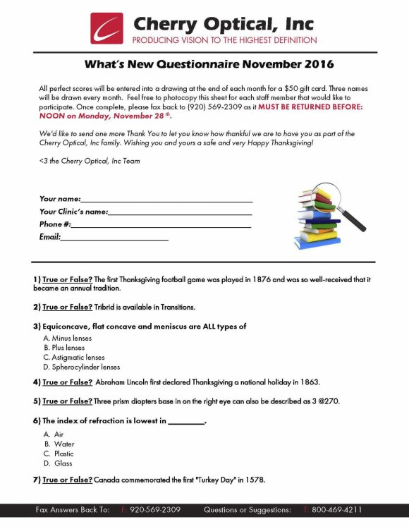 What's New Questionnaire (WNQ) - November