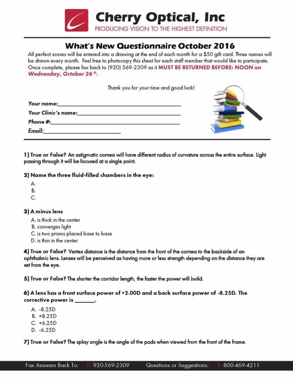 What's New Questionnaire (WNQ) - October